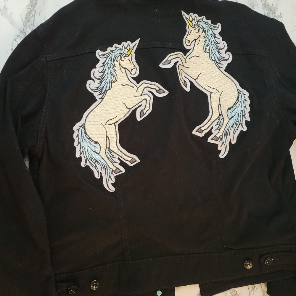 LulaRoe XL Harvey soft jean jacket black with unicorns